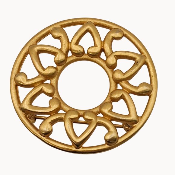Anne Klein Brooch Gold Tone Round Filigree Mandela Regencycore Classy Pin - Picture 1 of 14